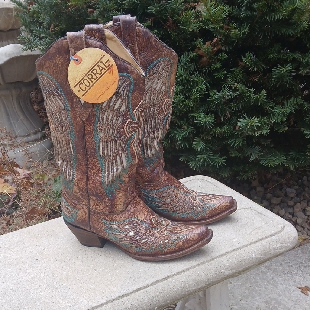 CORRAL Cross Metallic Leather Western Boot A3402. sz 9.5
